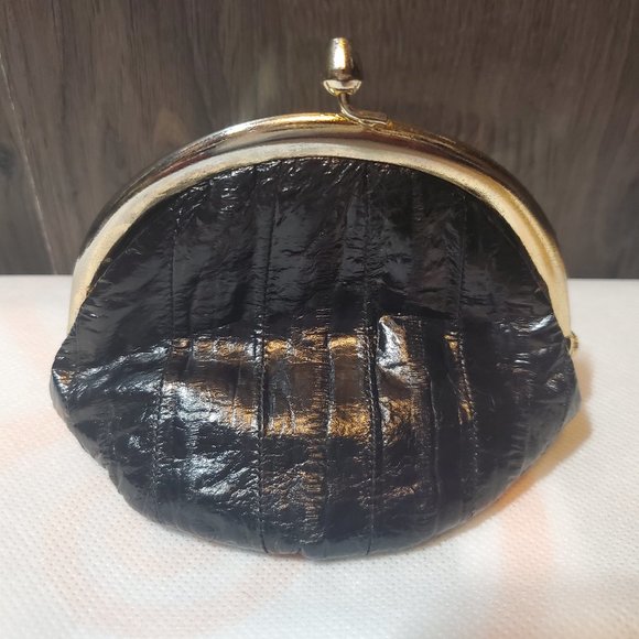 EUC Vintage Eel skin Coin Purse Twistlock Hardware Genuine Eelskin Black - Picture 4 of 8